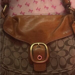 Coach Brown Leather Shoulder Bag with Signature Monogram